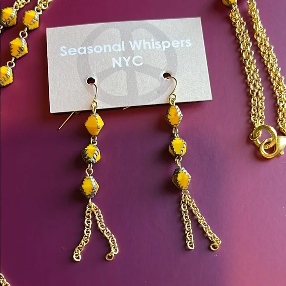 Authentic Seasonal Whispers Gold and Yellow Beaded Necklace and Earring Set New - Picture 15 of 17